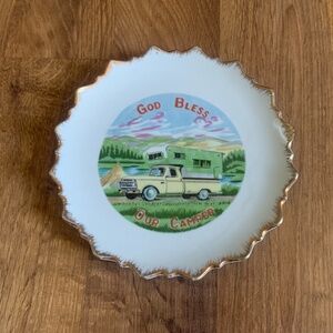 Vintage God Bless Our Camper Plate
